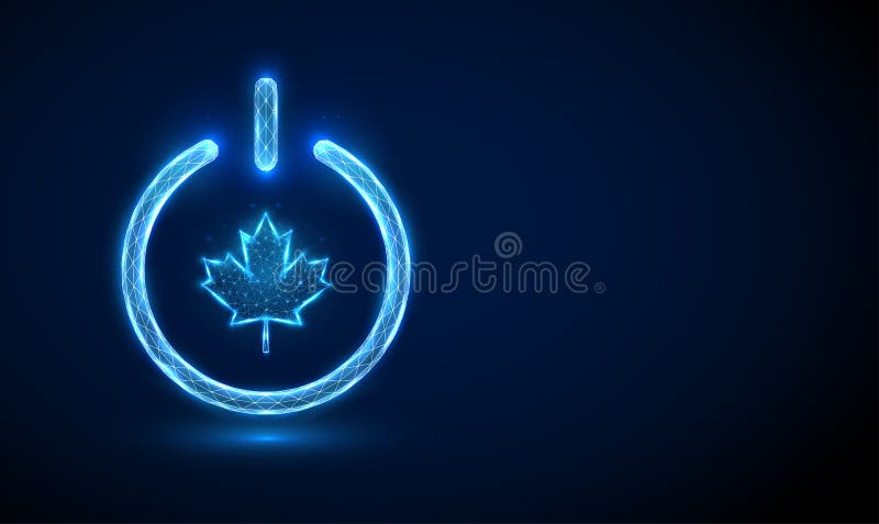 Abstract blue maple leaf shape in power button stock illustration