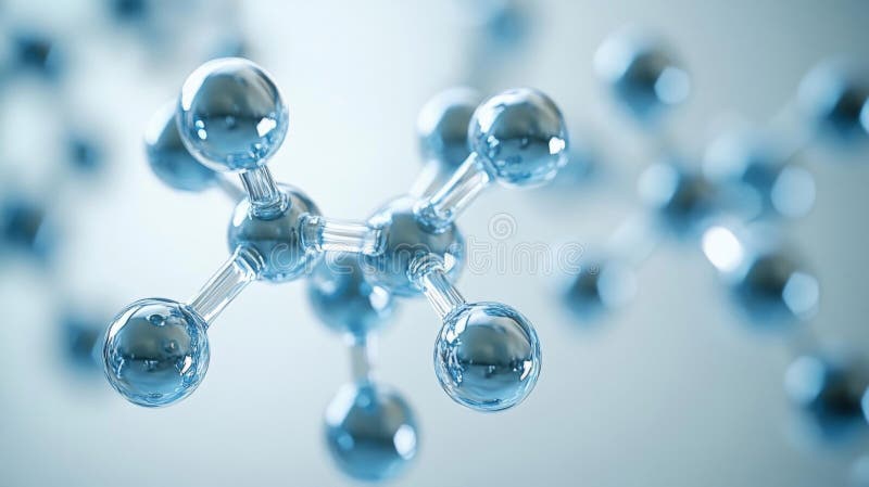 Abstract Blue Molecule Structure 3D Rendering stock illustration