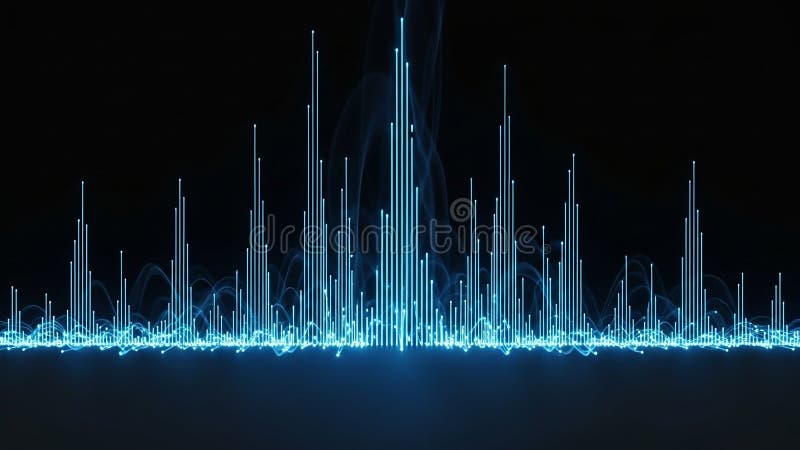 Abstract Blue Neon Sound Waveform Visualization on Black Background audio music royalty free illustration