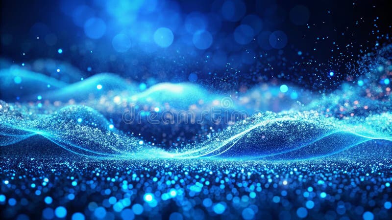 Abstract blue particle wave background with glowing lights. Generative AI vector illustration