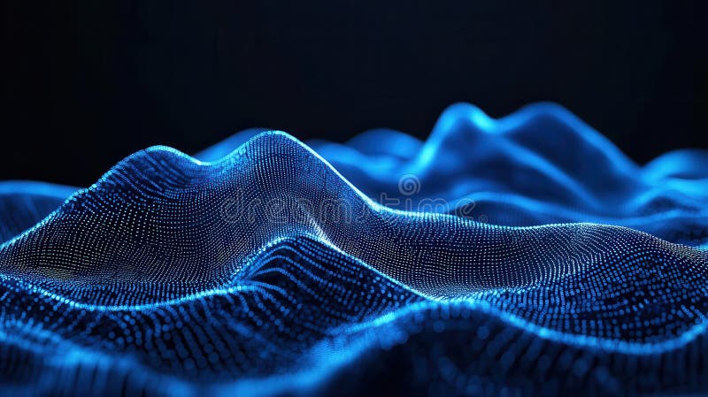 Abstract Blue Particle Waveforms on Dark Backdrop Futuristic Technology Concept royalty free illustration