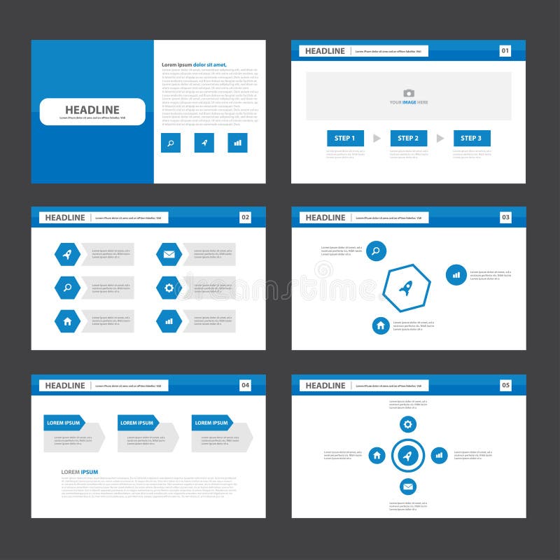 Abstract blue presentation template flat design set for brochure flyer leaflet marketing stock illustration