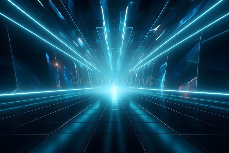 Abstract blue rays light shining out of large open space background royalty free illustration