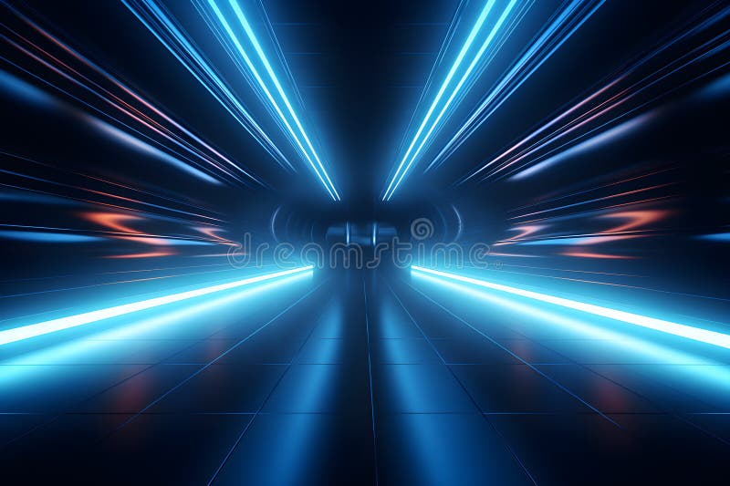 Abstract blue rays light shining out of large open space background vector illustration