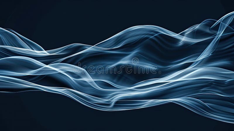Abstract blue smoke waves on a dark background. The smoke is swirling and flowing in a dynamic and mesmerizing pattern royalty free illustration