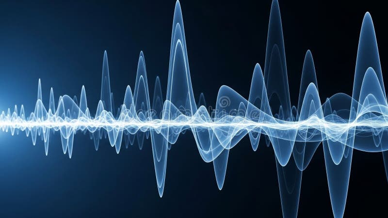 Abstract Blue Sound Waveform Visualization With Glowing Peaks On Dark Background royalty free illustration