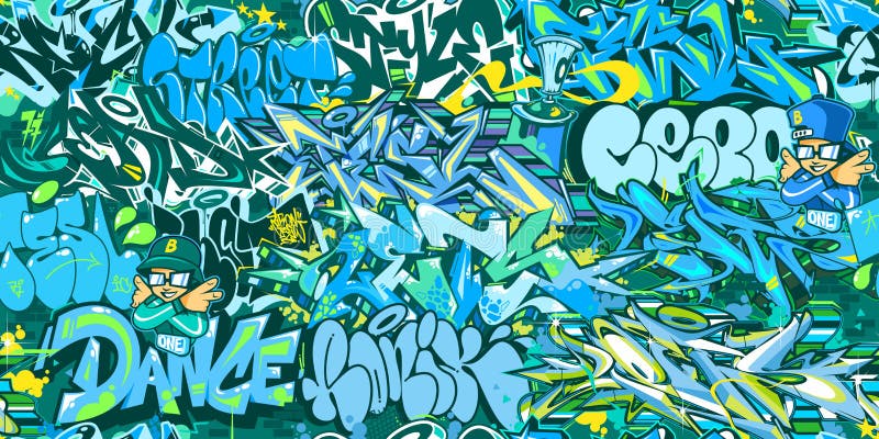 Abstract Blue Urban Graffiti Street Art Seamless Pattern. Vector  Illustration Background Art Stock Vector - Illustration of streetart,  sketch: 224493812