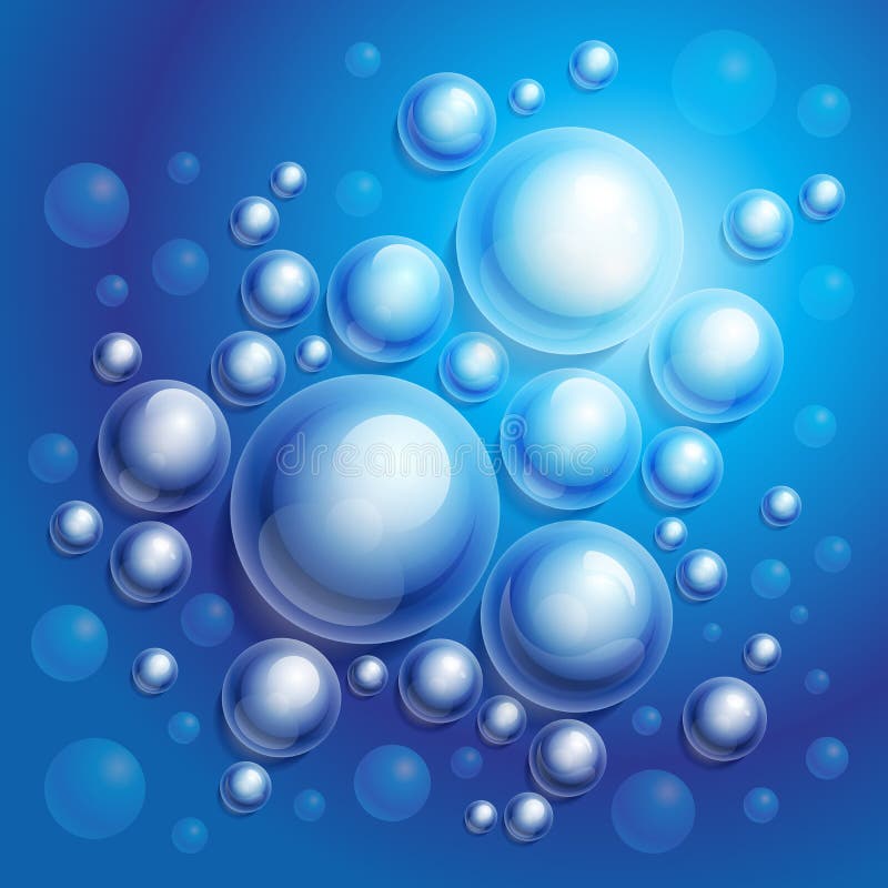 Abstract blue water background with shining drops