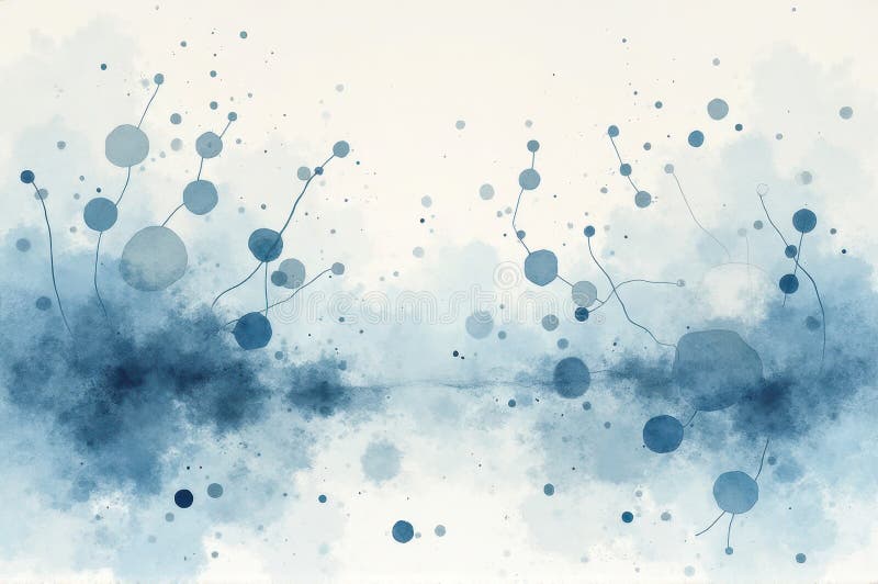 Abstract blue watercolor painting with circular patterns on light background royalty free illustration