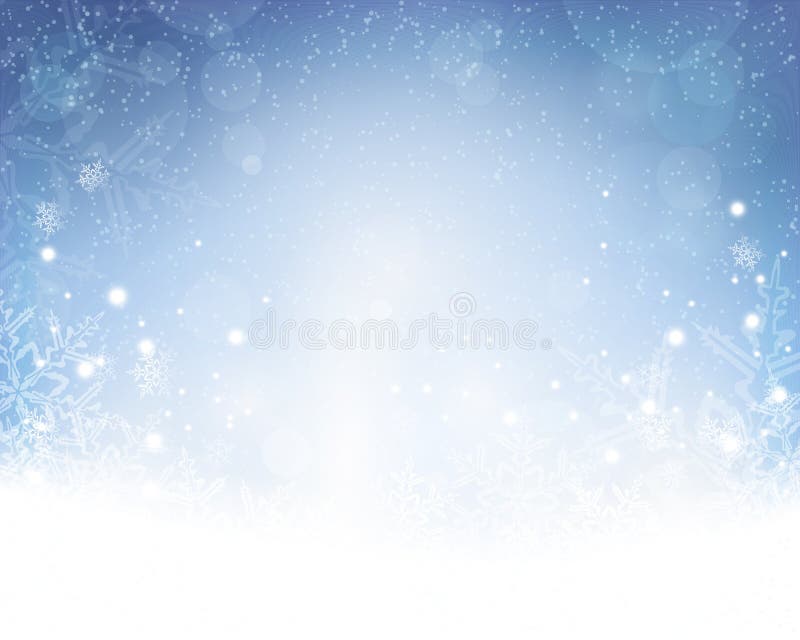 Blue White Christmas, Winter Background with Snow Flakes Stock