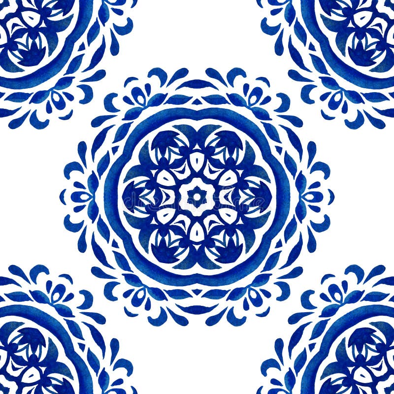 Hand Drawn Damask Tile Abstract Blue And White Watercolor Paint Pattern  Background, Elegant Pattern, Ikat, Moroccan Tile Background Image And  Wallpaper for Free Download