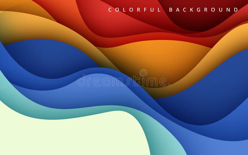 Abstract Blue, Yellow Red Liquid Color Papercut Wavy Layers Background. Stock Illustration