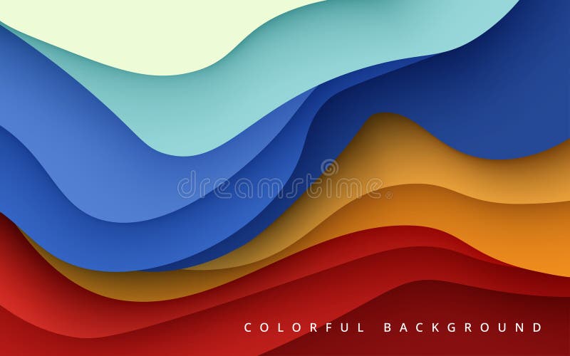 Abstract Blue, Yellow Red Liquid Color Papercut Wavy Layers Background. Stock Vector
