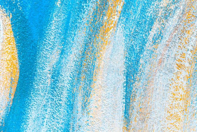Abstract blue, yellow and white background oil painting. Multicolor brush strokes on paper. Template for card, invitation. Copy sp stock photos