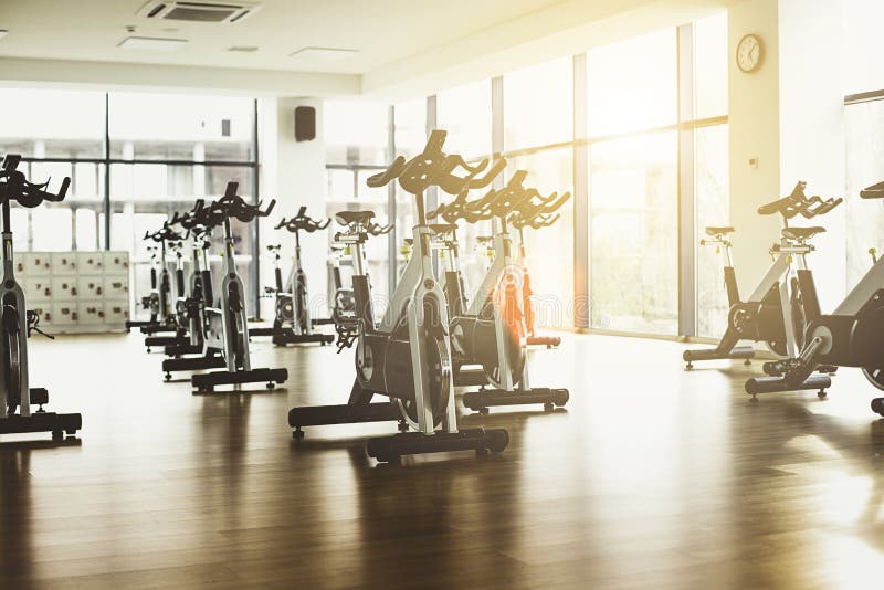 empty gym interior background with fitness and weightlifting machines and  equipment nobody Stock Photo  Alamy