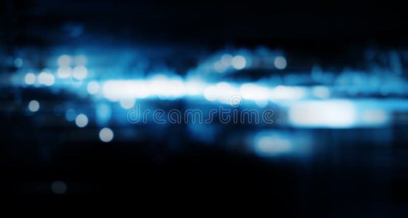 Abstract blurred blue technology background of night city stock photography