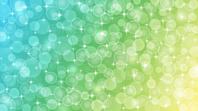 Abstract Blurred Bokeh, Sparkles and Bubbles in Pastel Blue, Green and Yellow Background