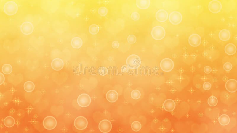 Abstract Blurred Hearts, Sparkles and Bubbles in Yellow and Orange Background royalty free stock image