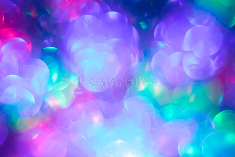 Abstract bokeh background. Blur colorful lights. Purple blurred backgrounds. Festive backdrop, pattern. Creative space. Defocused stock photo