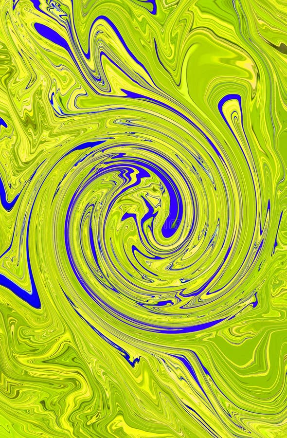 Abstract bright fluid green yellow background with blue waves. Chartreuse backdrop. Art trippy digital backdrop. Swirling effects stock illustration