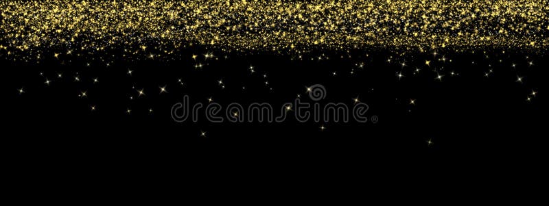 Abstract Bright Golden Glitters Falling in Dark Background Banner