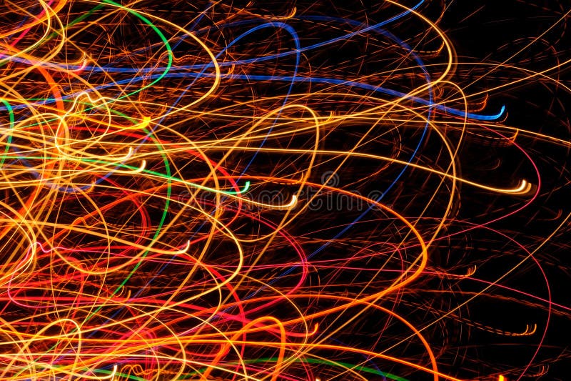 Abstract Bright Multicolored Glowing Lines and Curves on Black Background