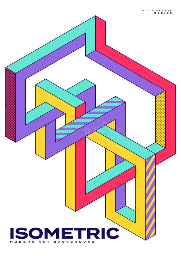 Abstract bright neon color isometric shape background futuristic modern art style royalty free illustration