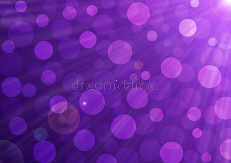 Abstract image of bright sunlight, flares, bubbles and bokeh in purple gradient background for backdrop, banner, brochure template or poster. Lighting bokeh illustrations
