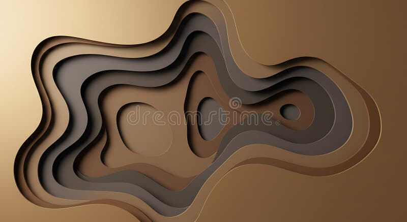 Abstract Brown and Gold Layered Papercut Design: A 3D Rendering stock illustration