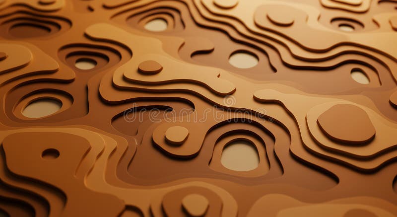 Abstract Brown Topographic 3D Render: AI-Generated Texture stock illustration