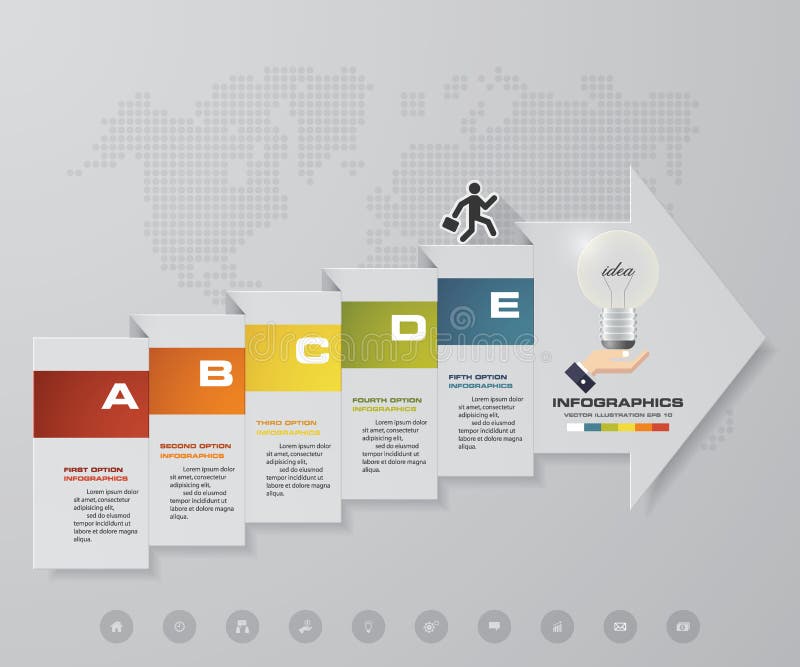 Abstract business chart. 5 Steps arrow diagram. Step by step idea.