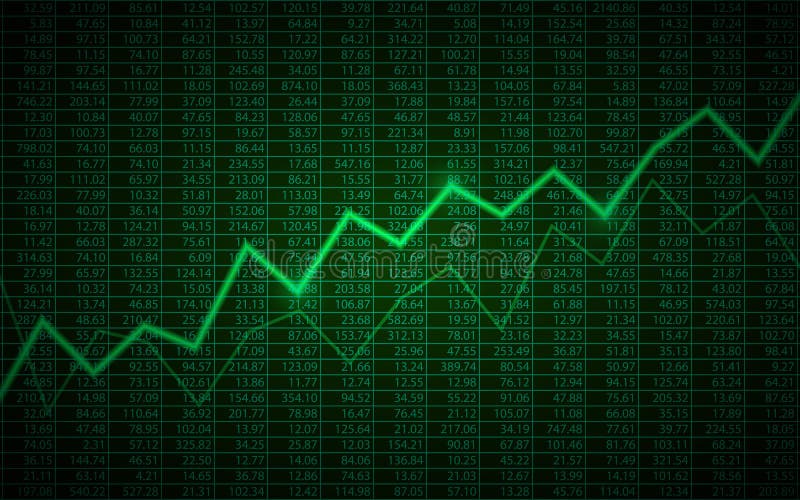 Abstract Business Chart with Uptrend Line Graph and Stock Numbers on Chart Background Green