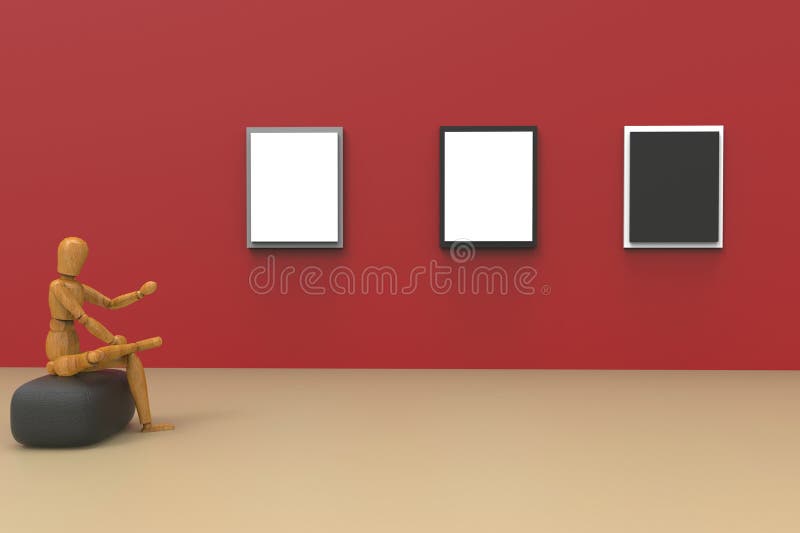 Abstract Business Gallery Studio and picture frame on Rad Wall modern creative display royalty free stock photo