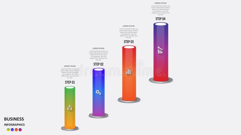 Abstract business infographics in the form of colored cylinders with business segments, icons and text. EPS 10. royalty free illustration Abstract business infographics in the form of colored cylinders with business segments, icons and text. EPS 10. royalty free illustration