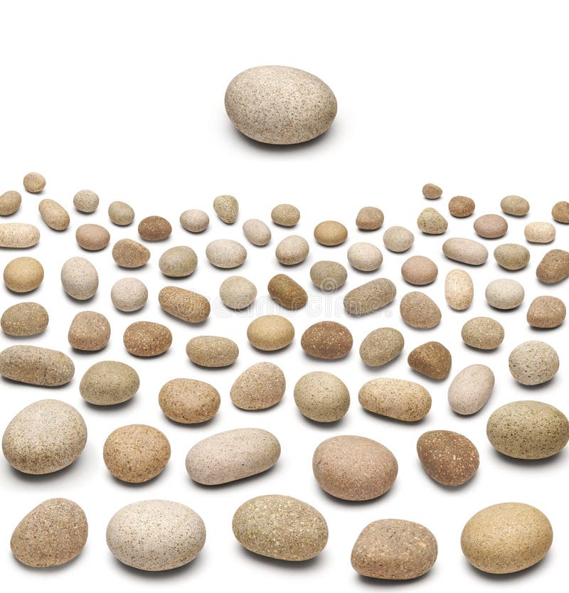 Una pietra di grandi dimensioni, circondato da maggio pietre più piccole, isolato su bianco.