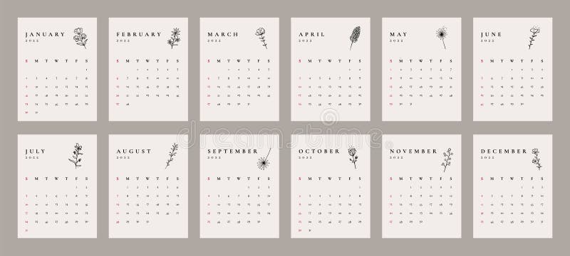 Doodle Calendar 2022 Abstract 2022 Calendar Design. Botanical Doodle Calendar Planner Minimal  Style, Floral Annual Organizer. Vector Stock Vector - Illustration Of  Month, Office: 220274756