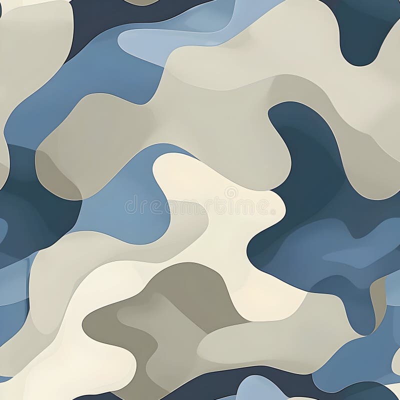 Abstract camouflage pattern featuring shades of blue and beige ilustração royalty free