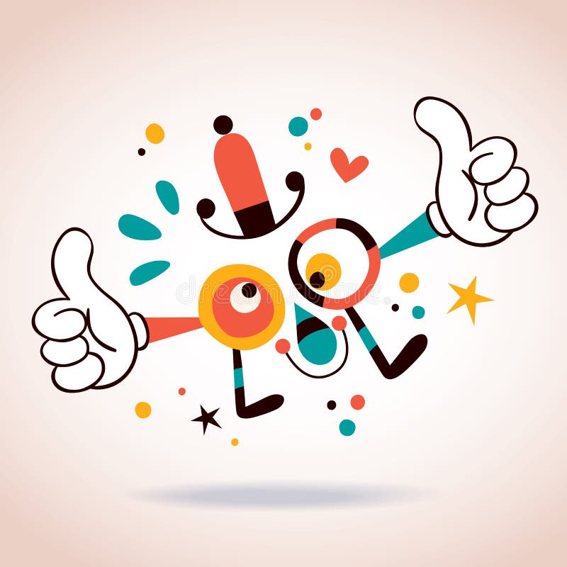 Abstract cartoon character mascot thumbs up stock illustration