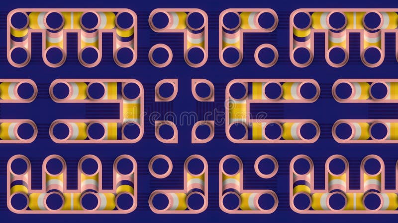 Abstract cartoon geometric pattern. 3d rendering digital animation background 4K stock illustration
