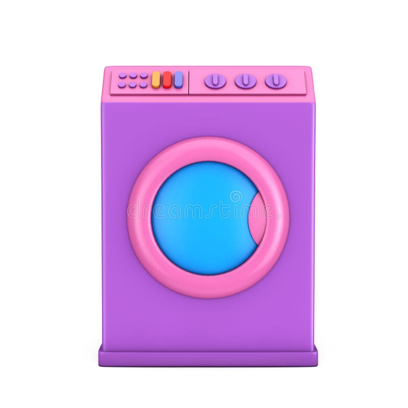 Abstract Cartoon Washing Machine Web Icon Sign. 3d Rendering Stock