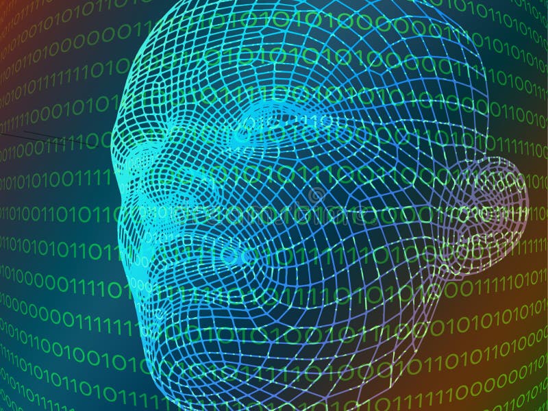 Abstract cg binary robot head non-ail illustration vector illustration