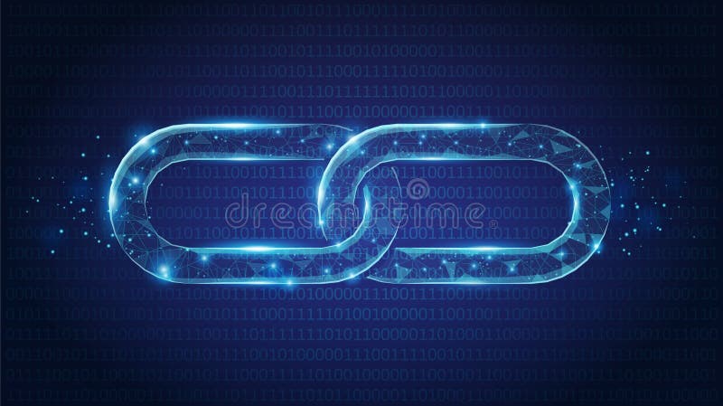 Abstract Chain links low poly consisting of points, lines, and shapes on dark blue background. Vector wireframe concept. stock illustration Abstract Chain links low poly consisting of points, lines, and shapes on dark blue background. Vector wireframe concept. stock illustration