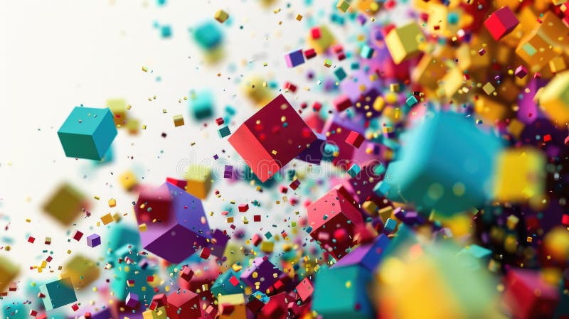 Abstract chaotic and energetic of mixed dust explode with square object. AIG53. royalty free illustration