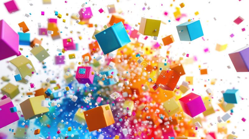 Abstract chaotic and energetic of mixed dust explode with square object. AIG53. royalty free illustration