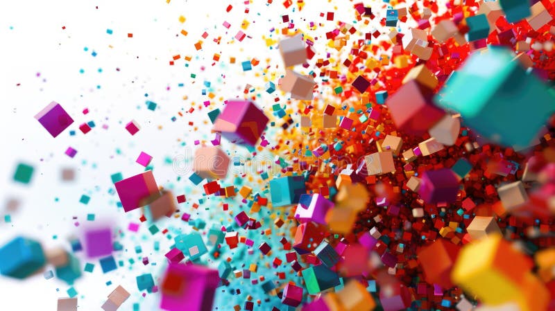 Abstract chaotic and energetic of mixed dust explode with square object. AIG53. stock illustration