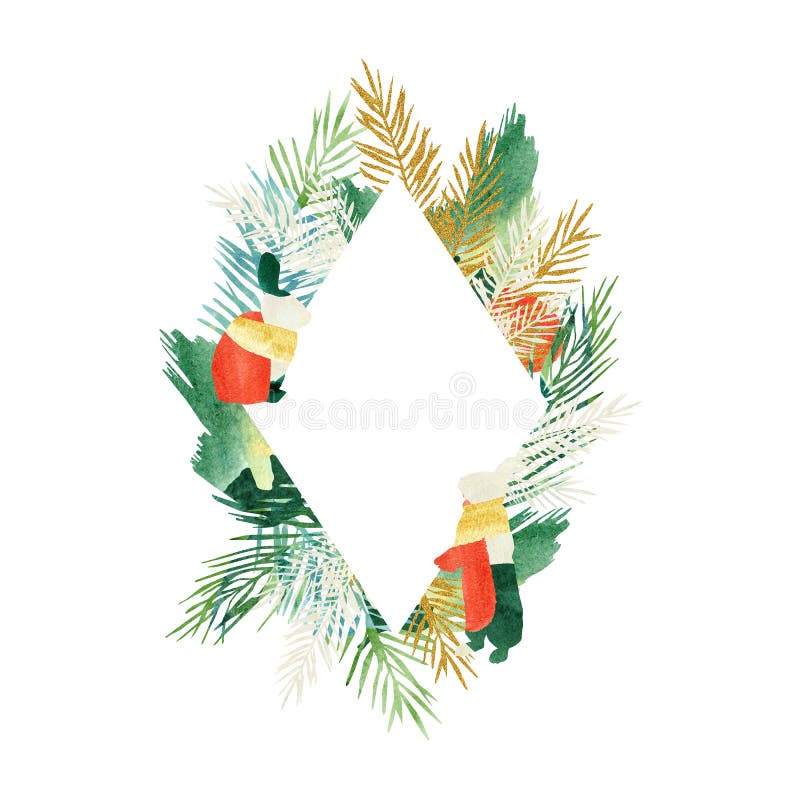 Abstract christmas fir tree watercolor frame illustration. Hand drawn winter frame for christmas card royalty free illustration Abstract christmas fir tree watercolor frame illustration. Hand drawn winter frame for christmas card royalty free illustration