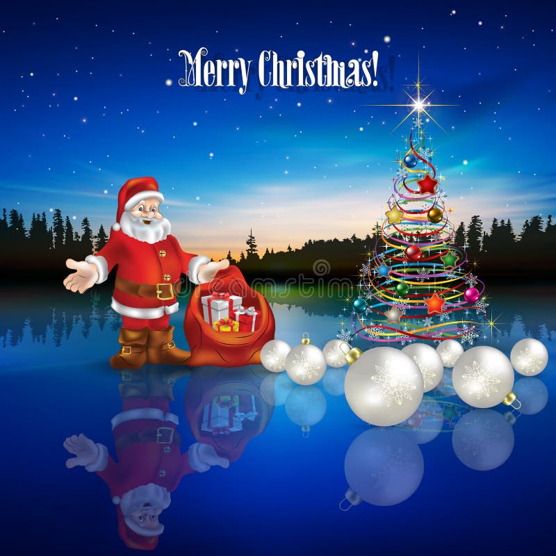 Abstract Christmas greeting with Santa Claus and gifts