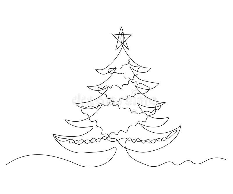 Abstract Christmas Tree with Garland and Star Continuous One Line Drawing vector illustration