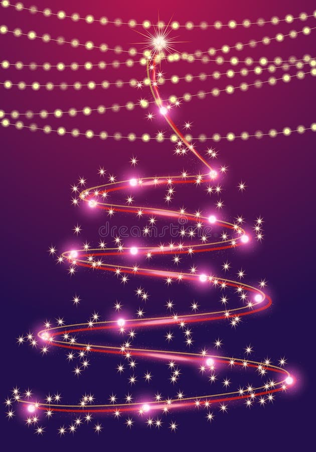 Abstract Christmas tree with garlands on a blue-violet background royalty free illustration Abstract Christmas tree with garlands on a blue-violet background royalty free illustration