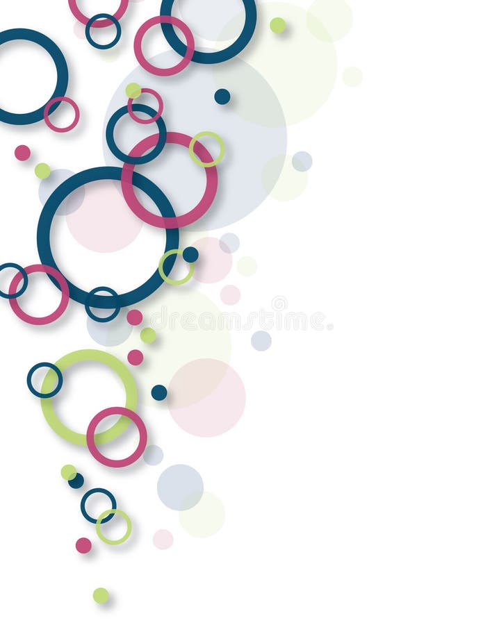Abstract circle background, blue, red and green circles, white background